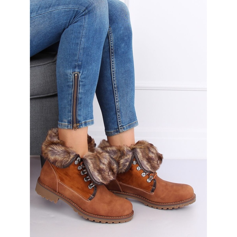 Bottines en bois avec fourrure de chameau 331H-PA Camel brun 1