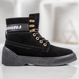Yes Mile Bottines nouées à la mode le noir 2