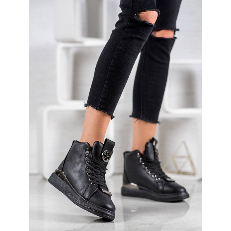 SHELOVET Bottines à lacets à paillettes le noir 1 SHELOVET Bottines à lacets à paillettes le noir 1