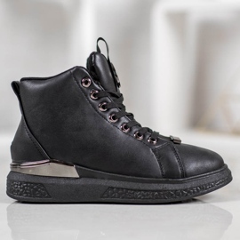 SHELOVET Bottines à lacets à paillettes le noir 2
