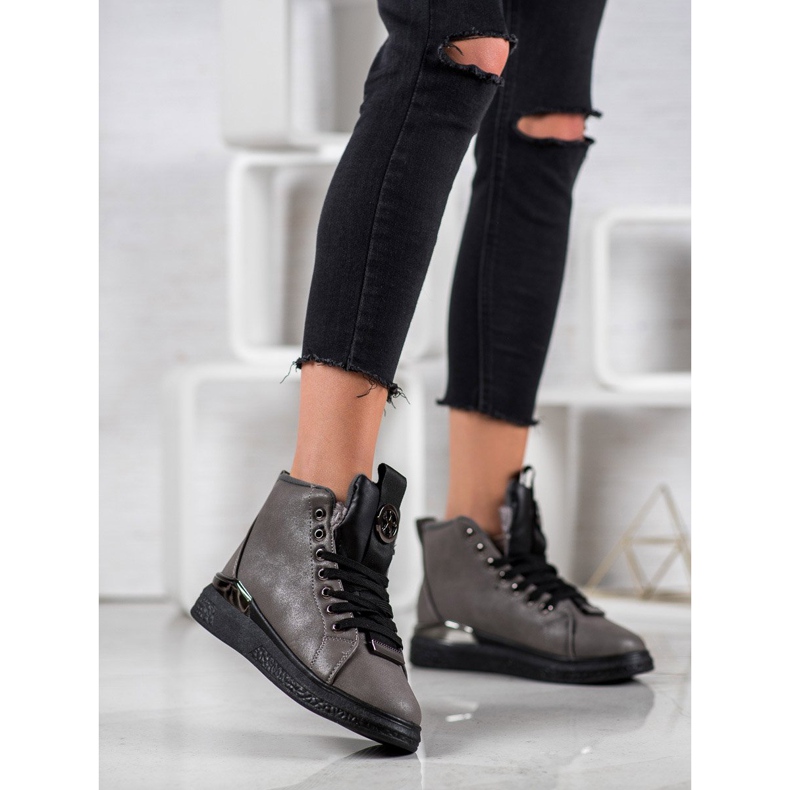 SHELOVET Bottines à lacets à paillettes gris 1 SHELOVET Bottines à lacets à paillettes gris 1