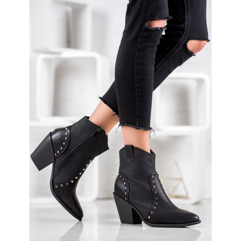 Small Swan Bottes de cowboy chaudes sur talons hauts le noir 1 Small Swan Bottes de cowboy chaudes sur talons hauts le noir 1