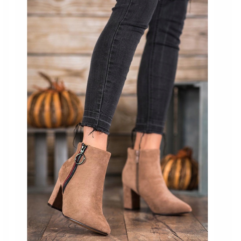 Small Swan Bottines en daim avec fermeture éclair beige 2