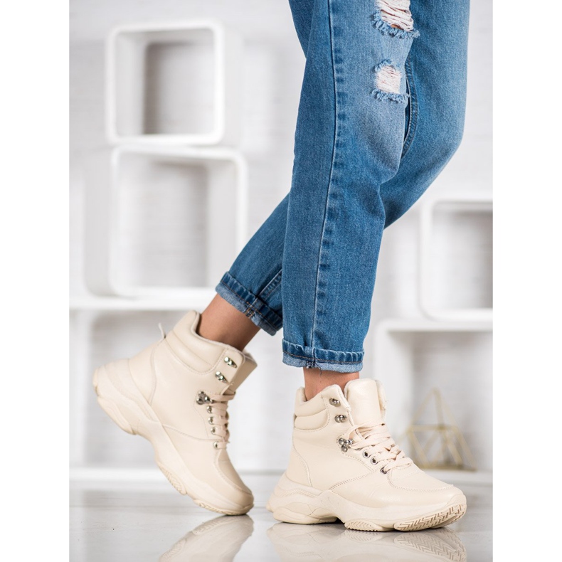 Ideal Shoes Baskets en cuir écologique brun 2