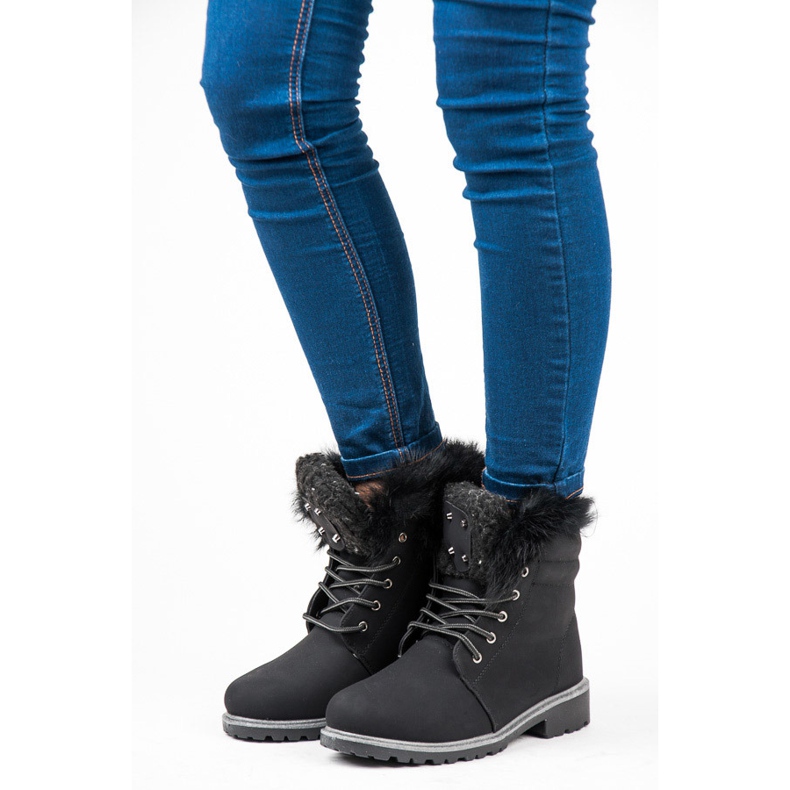 Trappeurs À Lacets Avec Fourrure le noir 2