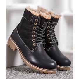 SHELOVET Trappeurs noirs lacés le noir 2