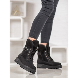 SHELOVET Bottines à lacets en peau de mouton noir 2