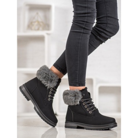 SHELOVET Trappeurs noirs avec fourrure le noir 1