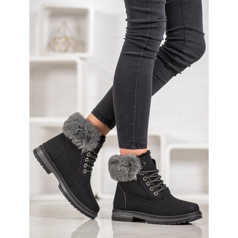 SHELOVET Trappeurs noirs avec fourrure le noir 1