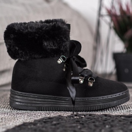 Queen Vivi Bottines à lacets avec fourrure noir 2