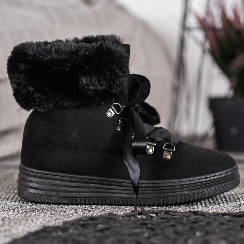 Queen Vivi Bottines à lacets avec fourrure noir 2