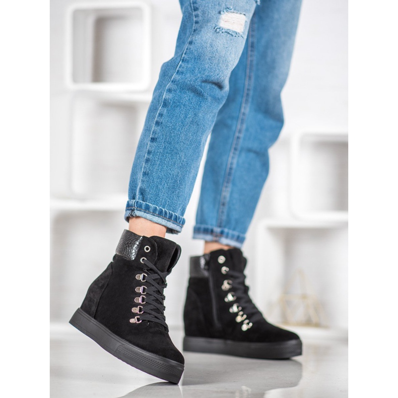 Bestelle Bottes compensées à la mode le noir 2