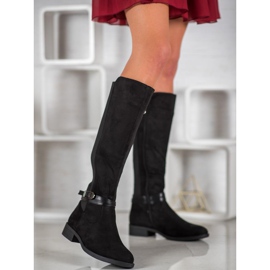 Ideal Shoes Bottes en daim le noir 2