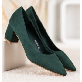 Small Swan Escarpins confortables en daim vert 1