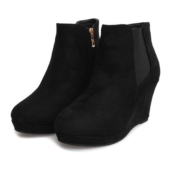 Bottines Compensées En Daim YL061 Noir 2