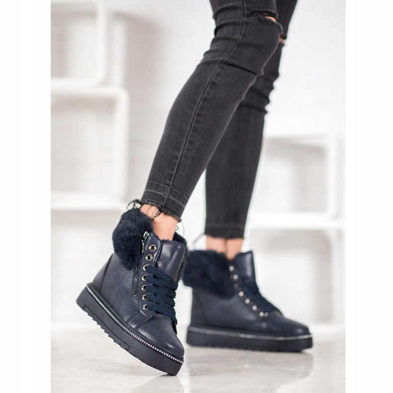 SHELOVET Bottines Bleues Avec Fourrure 1