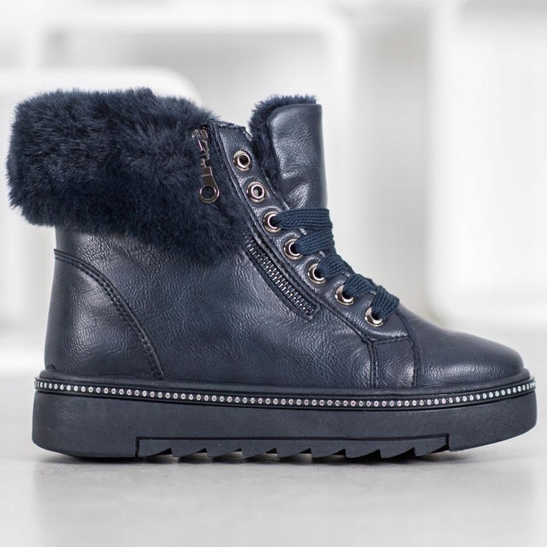 SHELOVET Bottines Bleues Avec Fourrure 2