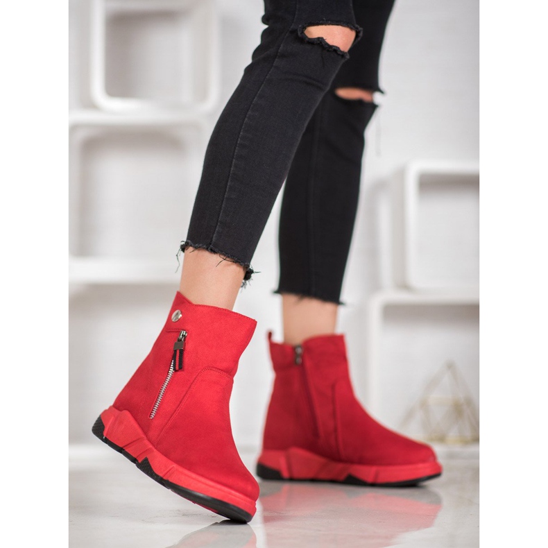 SHELOVET Bottes en daim à la mode rouge 1