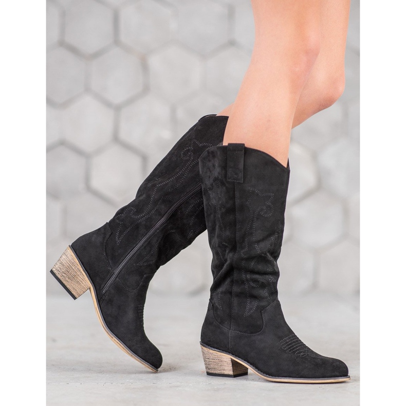 Abloom Bottes de cowboy en daim le noir 2