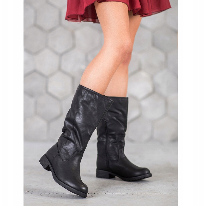 SDS Bottes confortables avec cuir écologique le noir 1