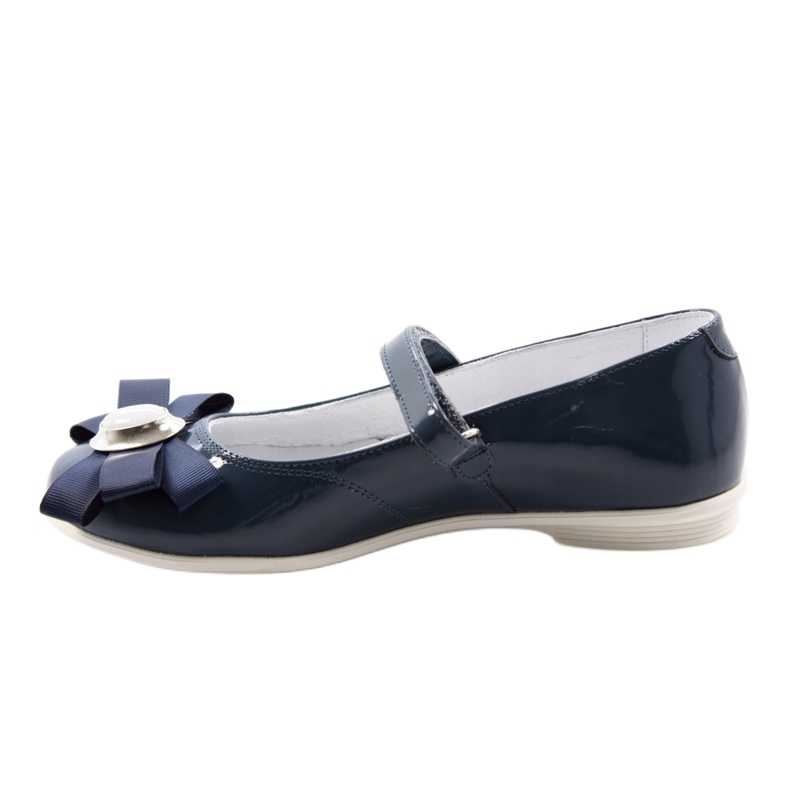 Ballerines en cuir des filles avec un arc 45418 Navy Blue Bartek bleu 2
