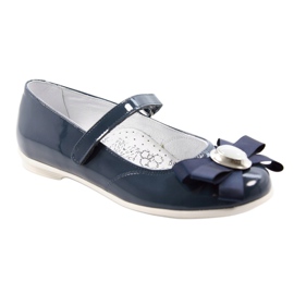 Ballerines en cuir des filles avec un arc 45418 Navy Blue Bartek bleu 1