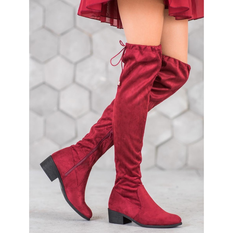 Small Swan Bottes marron au-dessus du genou rouge 2