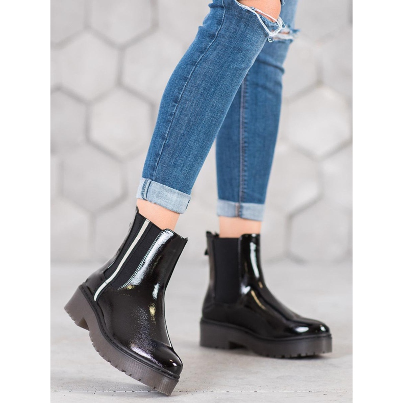 Sergio Leone Bottines Chelsea Fashion laquées le noir 1