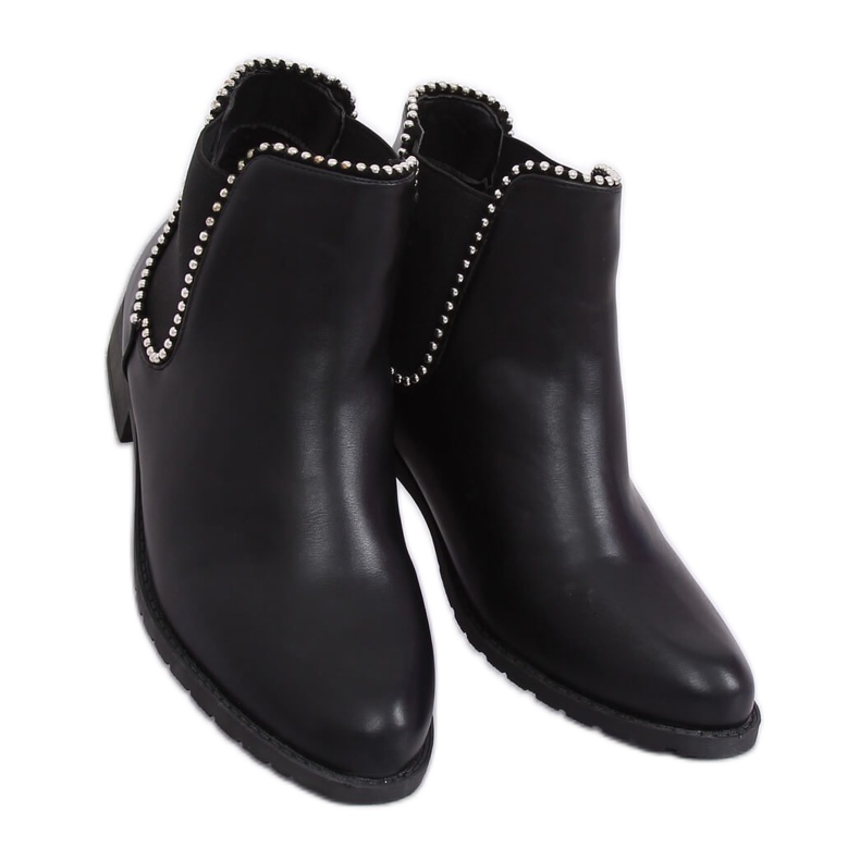 Bottines Chelsea noires à perles Q-30 Noir 1