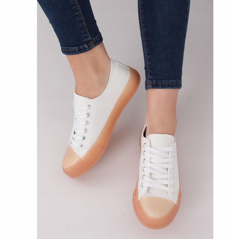 Sneakers sur semelle colorée, blanc et beige FG-2948 Nudepink brun 1