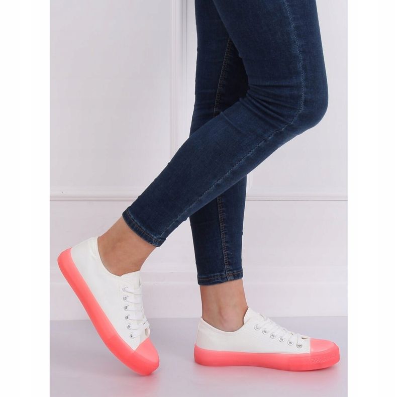 Sneakers sur semelle colorée, blanc et rose FG-2948 Rose blanche 1 Sneakers sur semelle colorée, blanc et rose FG-2948 Rose blanche 1