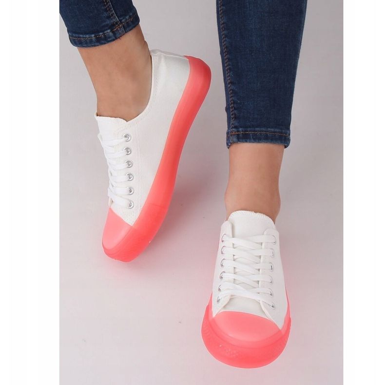 Sneakers sur semelle colorée, blanc et rose FG-2948 Rose blanche 2