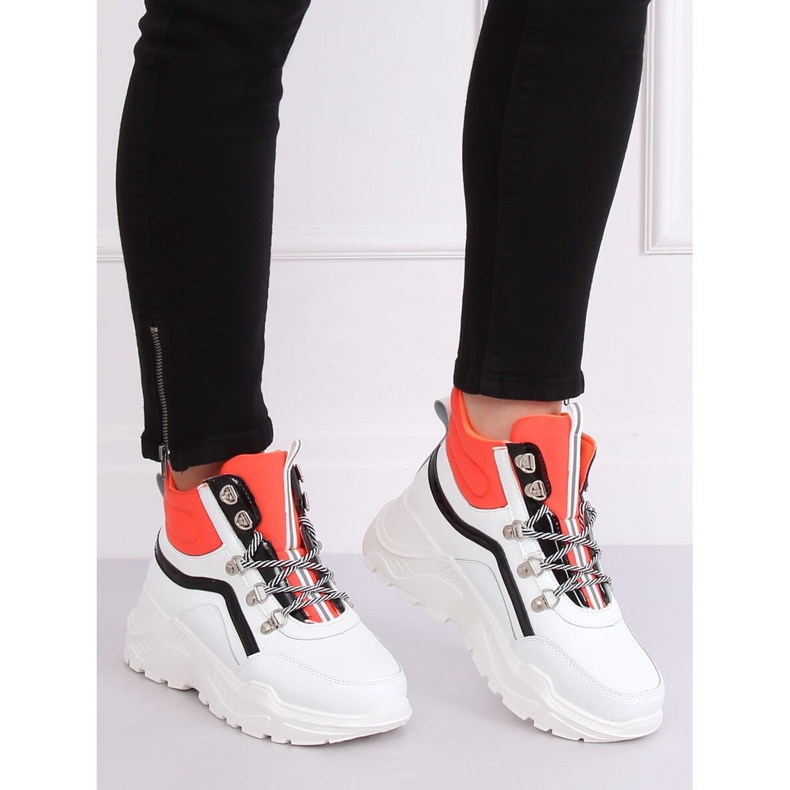 Chaussures de sport montantes orange et blanches RB-3348 BLANC / ORANGE 2