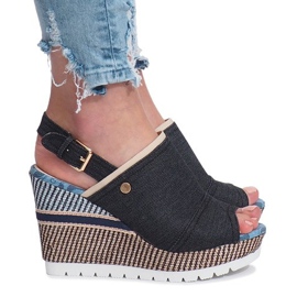 Sandales compensées en jean noir mulanka le noir 2