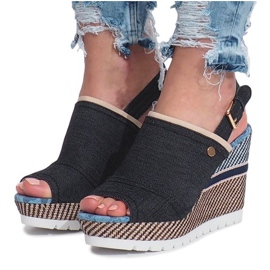 Sandales compensées en jean noir mulanka le noir 4