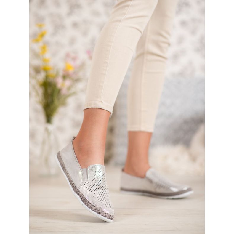 Goodin Espadrilles En Cuir Ajouré gris jaune 2
