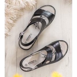 Goodin Sandales compensées en cuir noir 2