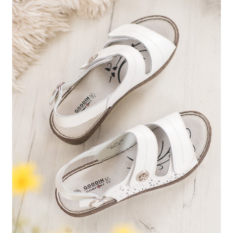 Goodin Sandales compensées en cuir blanche 2