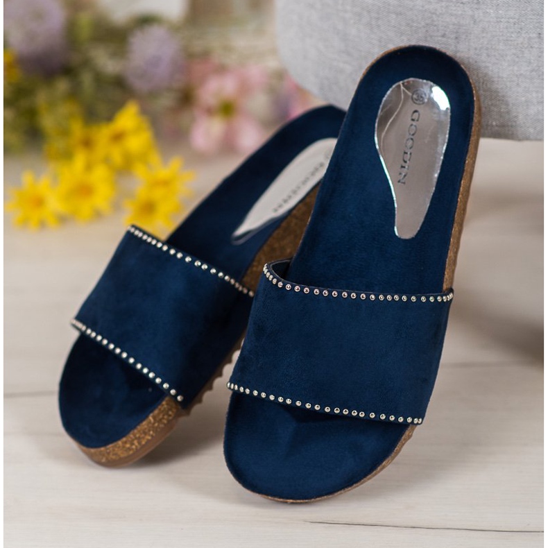 Goodin Pantoufles de Suèdes bleu marine 1