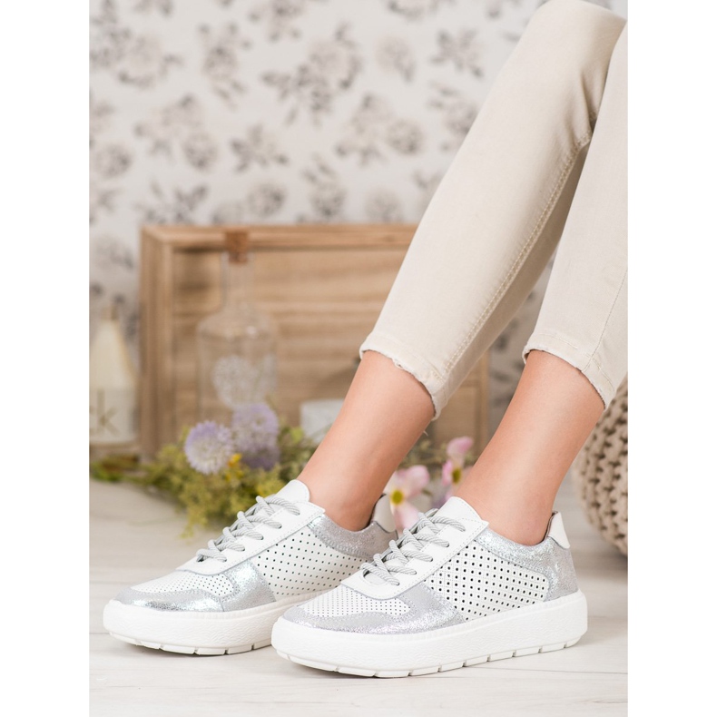 Goodin Chaussures de brocart en cuir blanc 1