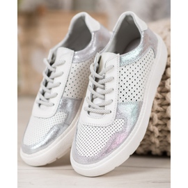 Goodin Chaussures de brocart en cuir blanc 2