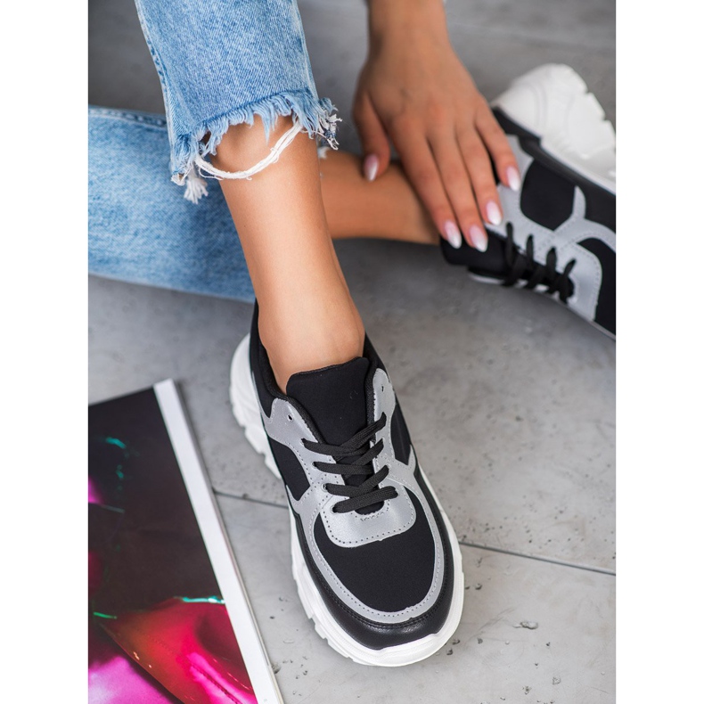 SHELOVET Baskets élégantes blanc noir 1