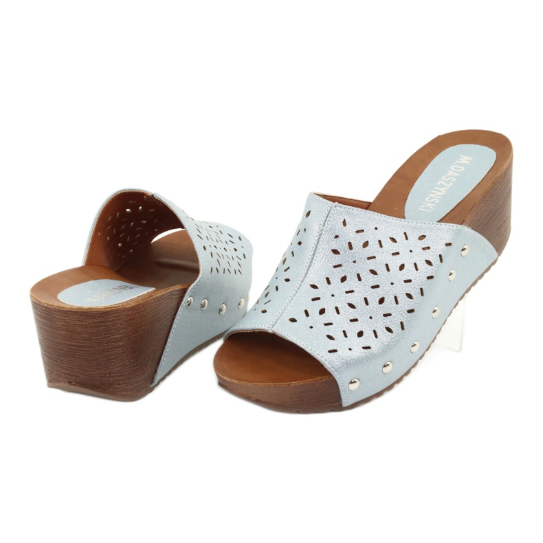 M.Daszyński Pantoufles compensées pour femmes Daszyński SA144-8 bleu 4