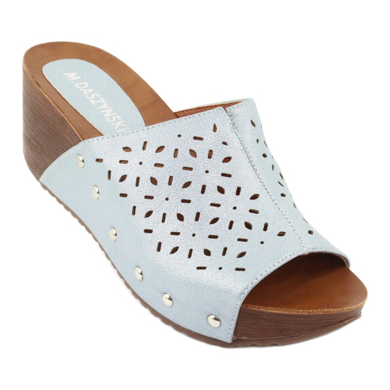 M.Daszyński Pantoufles compensées pour femmes Daszyński SA144-8 bleu 1