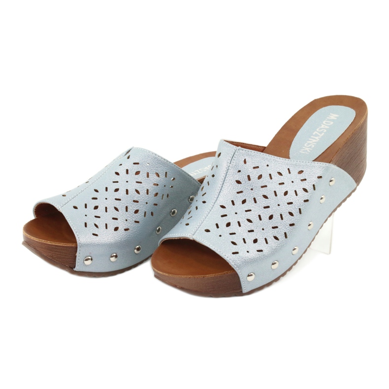 M.Daszyński Pantoufles compensées pour femmes Daszyński SA144-8 bleu 3