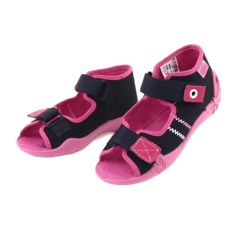 Chaussons fille navets Befado 242p056 bleu marine rose 3