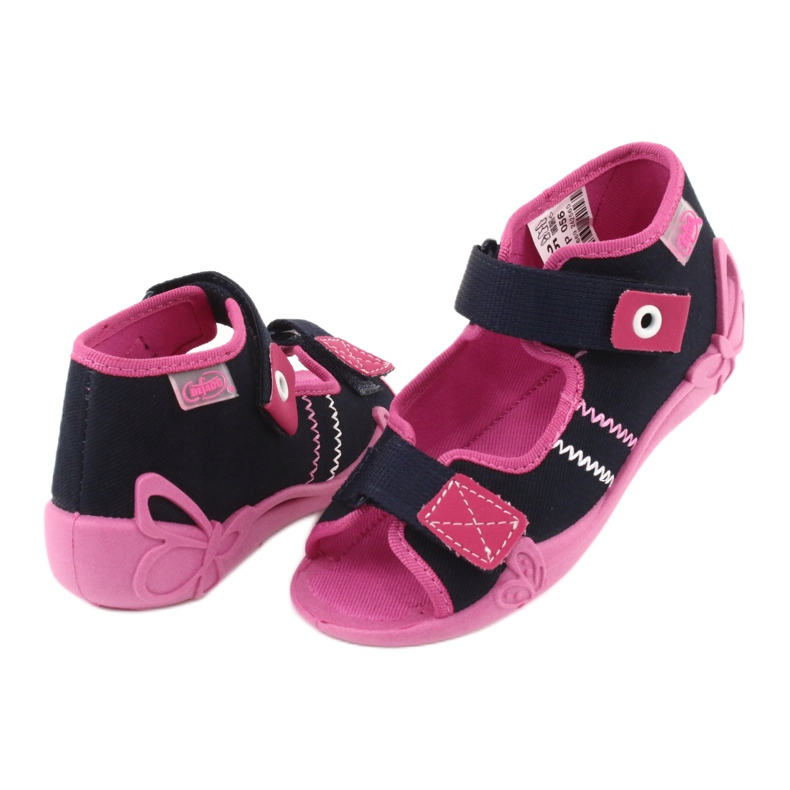 Chaussons fille navets Befado 242p056 bleu marine rose 4