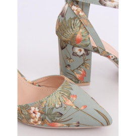 Escarpins sur le poteau avec fleurs LE076P Vert multicolore 1