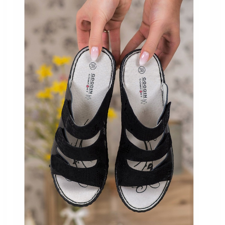 Goodin Pantoufles en cuir noir le noir 1