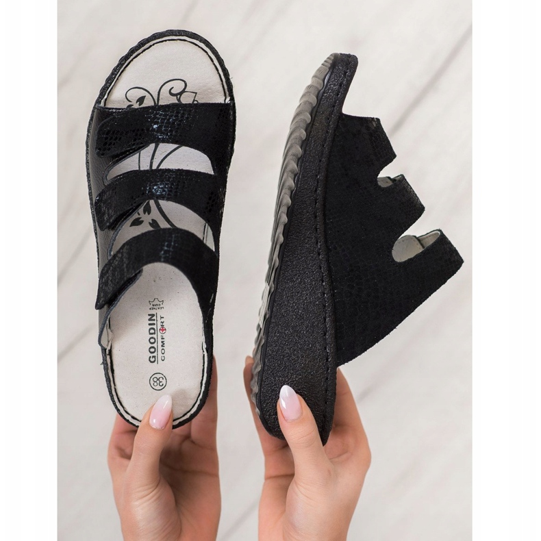 Goodin Pantoufles en cuir noir le noir 2